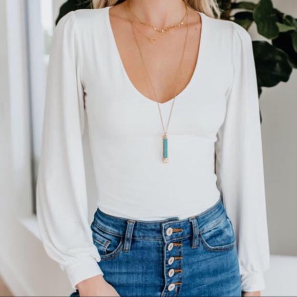 Tops - LAST‼️ Penelope Billowed Bodysuit-White